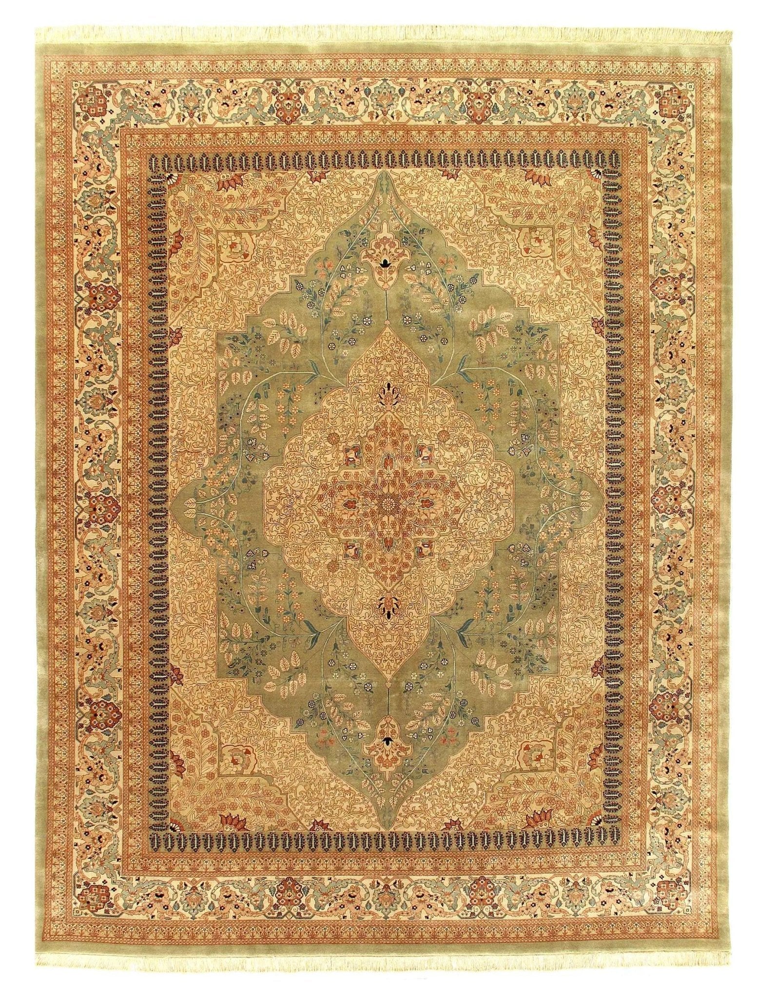 Canvello Light Green Silkroad Tabriz Design rug 9' X 12'