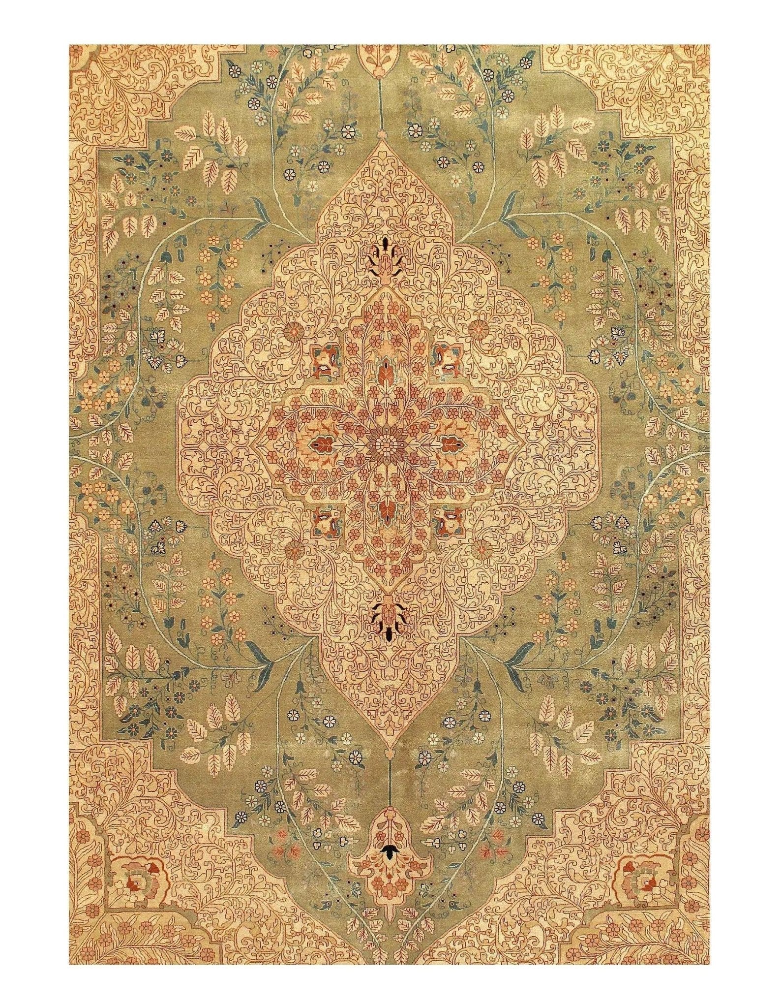 Canvello Light Green Silkroad Tabriz Design rug 9' X 12'