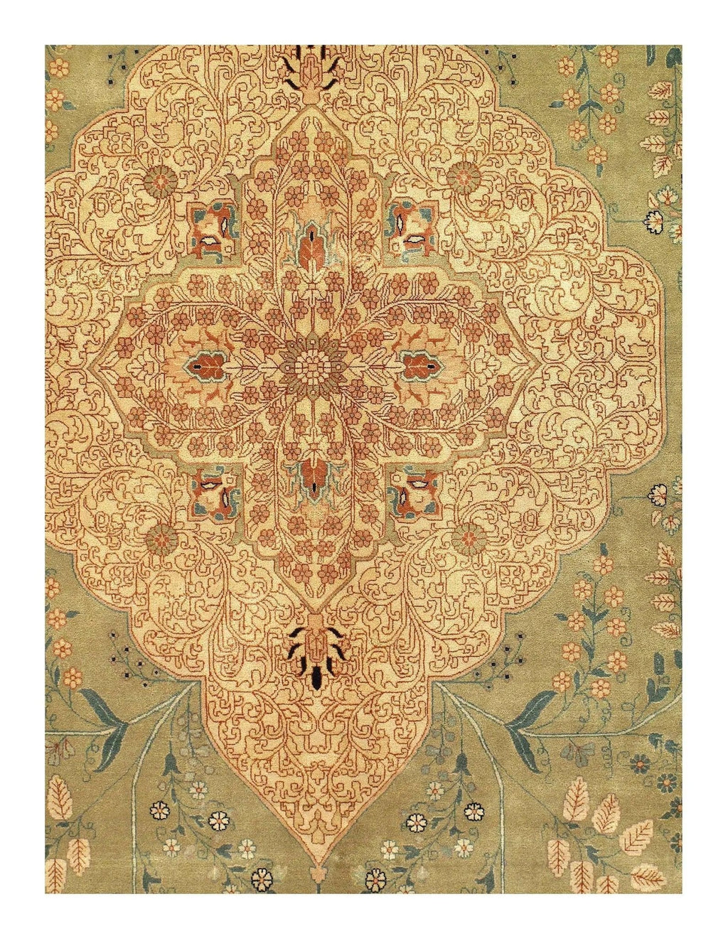 Canvello Light Green Silkroad Tabriz Design rug 9' X 12'