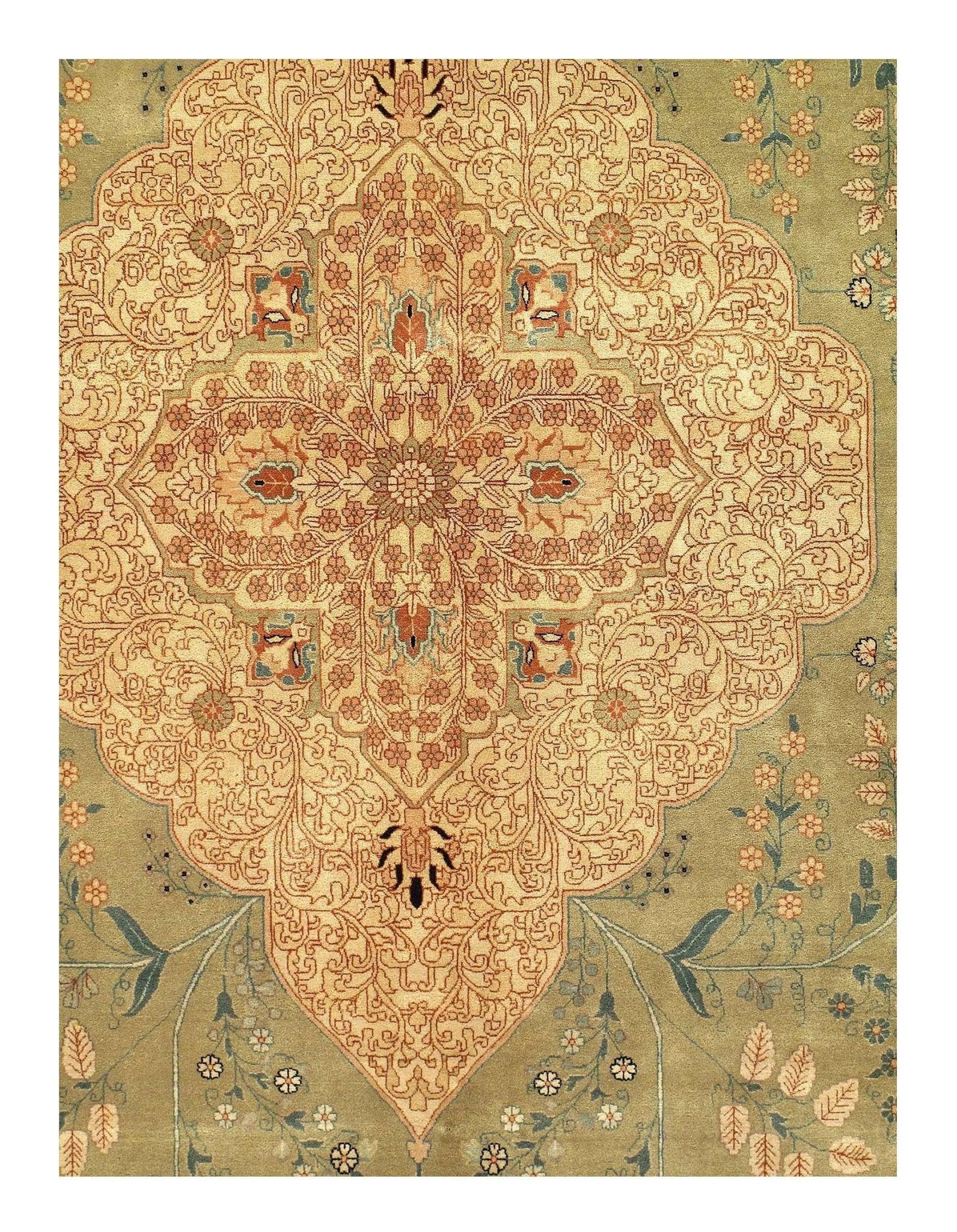 Canvello Light Green Silkroad Tabriz Design rug 9' X 12'