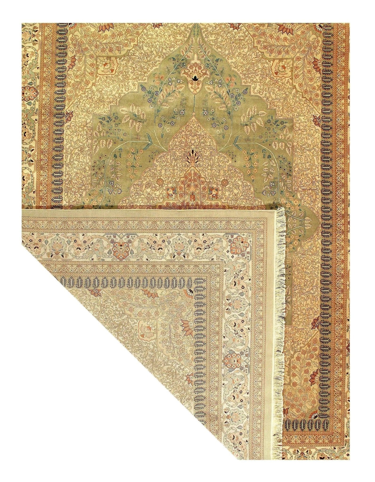 Canvello Light Green Silkroad Tabriz Design rug 9' X 12'