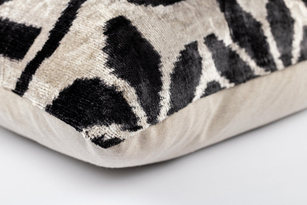 Canvello Luxurious 16x24 Handmade Velvet Silk Pillow with Premium Down Feather Insert -  Black and White Geometric