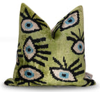 Canvello Luxury Green Smoke Olive Evil Eye Pillow for Couch - 16x16 inch
