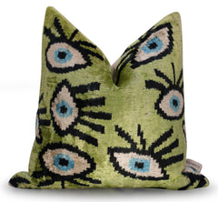Canvello Luxury Green Smoke Olive Evil Eye Pillow for Couch - 16x16 inch