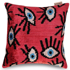 Canvello Luxury Pinkish Red Evil Eye Pillow for Couch - 16x16 inch