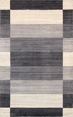 Canvello Modern Hand-Loomed Silk & Wool Charcoal Area Rug- 8'9" X 11'9"