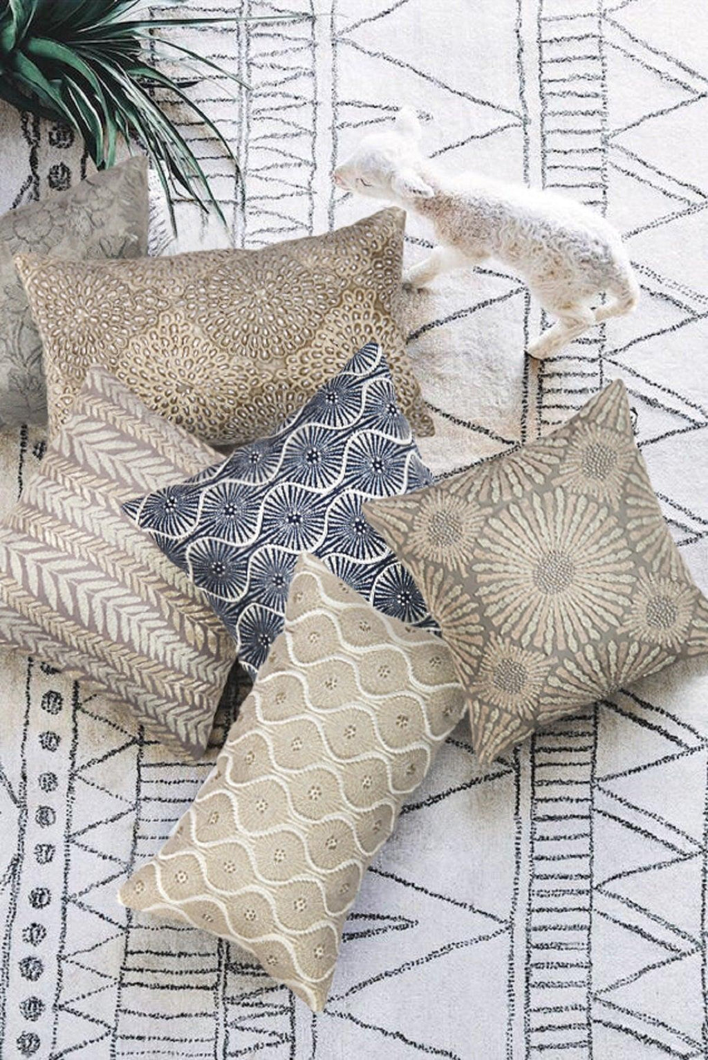 Canvello Naples Embroidered Pillow, Beige/Taupe-2