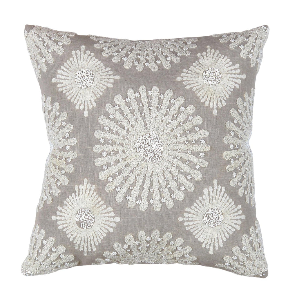 Canvello Naples Embroidered Pillow, Grey/Ivory-0