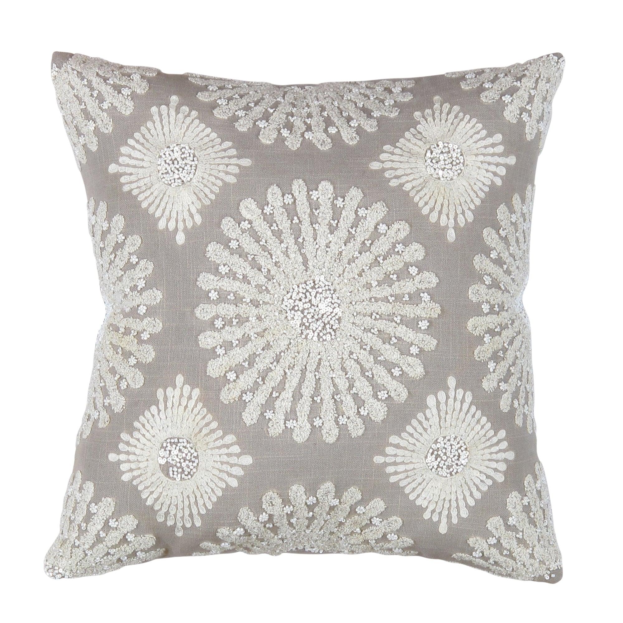 Canvello Naples Embroidered Pillow, Grey/Ivory-0