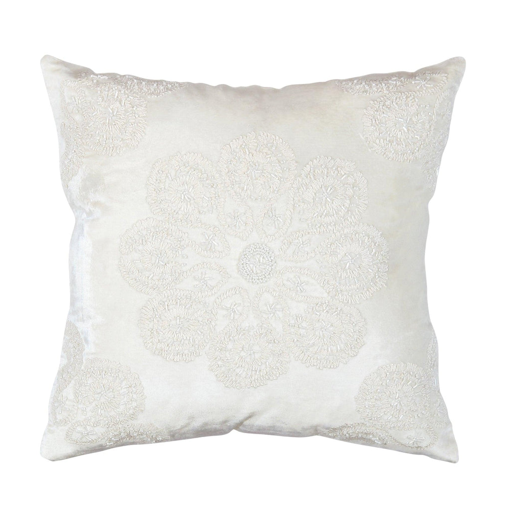 Canvello Naples Embroidered Pillow, Ivory/Silver-0