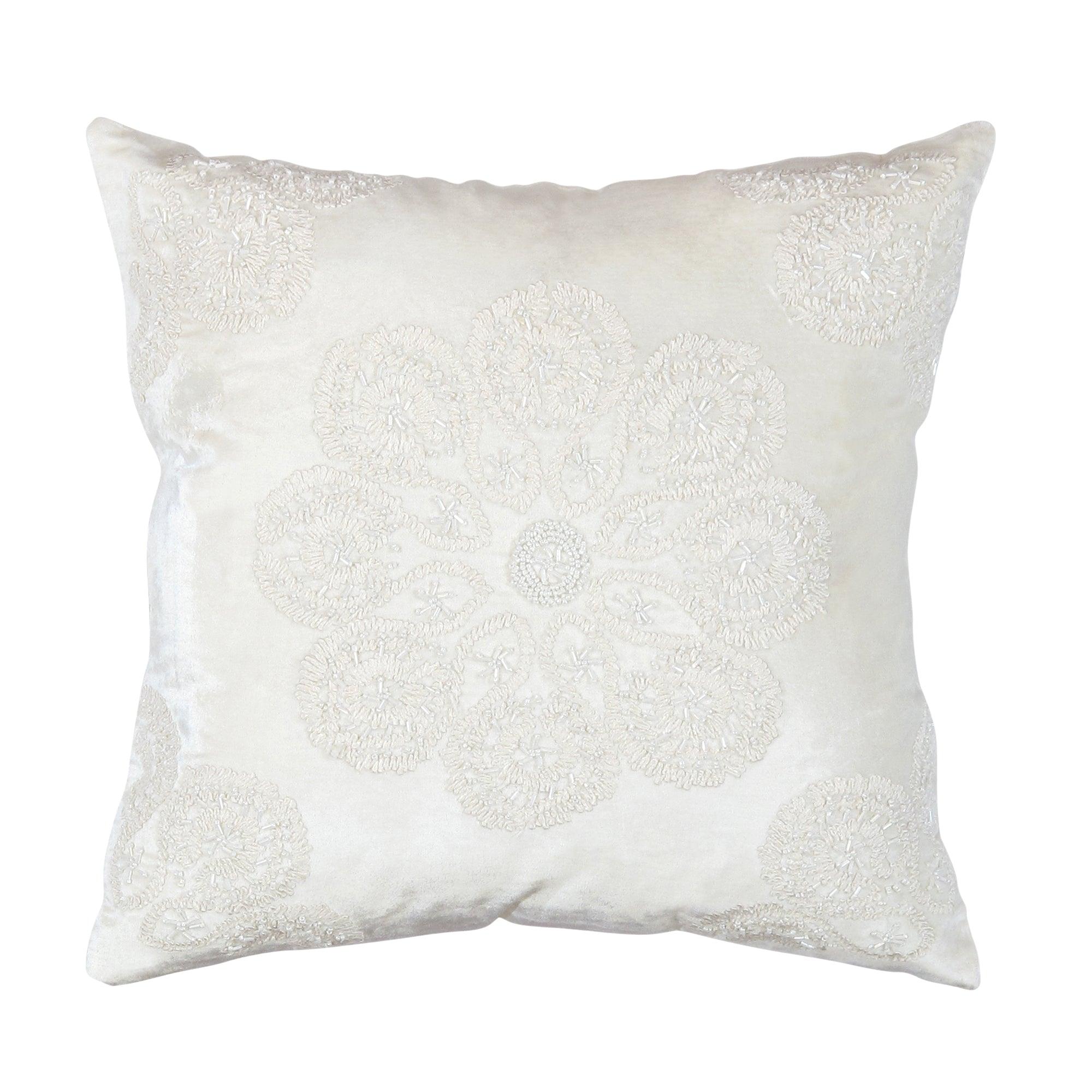 Canvello Naples Embroidered Pillow, Ivory/Silver-0