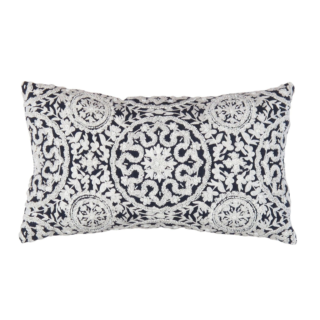 Canvello Naples Embroidered Pillow, Navy/Taupe-0