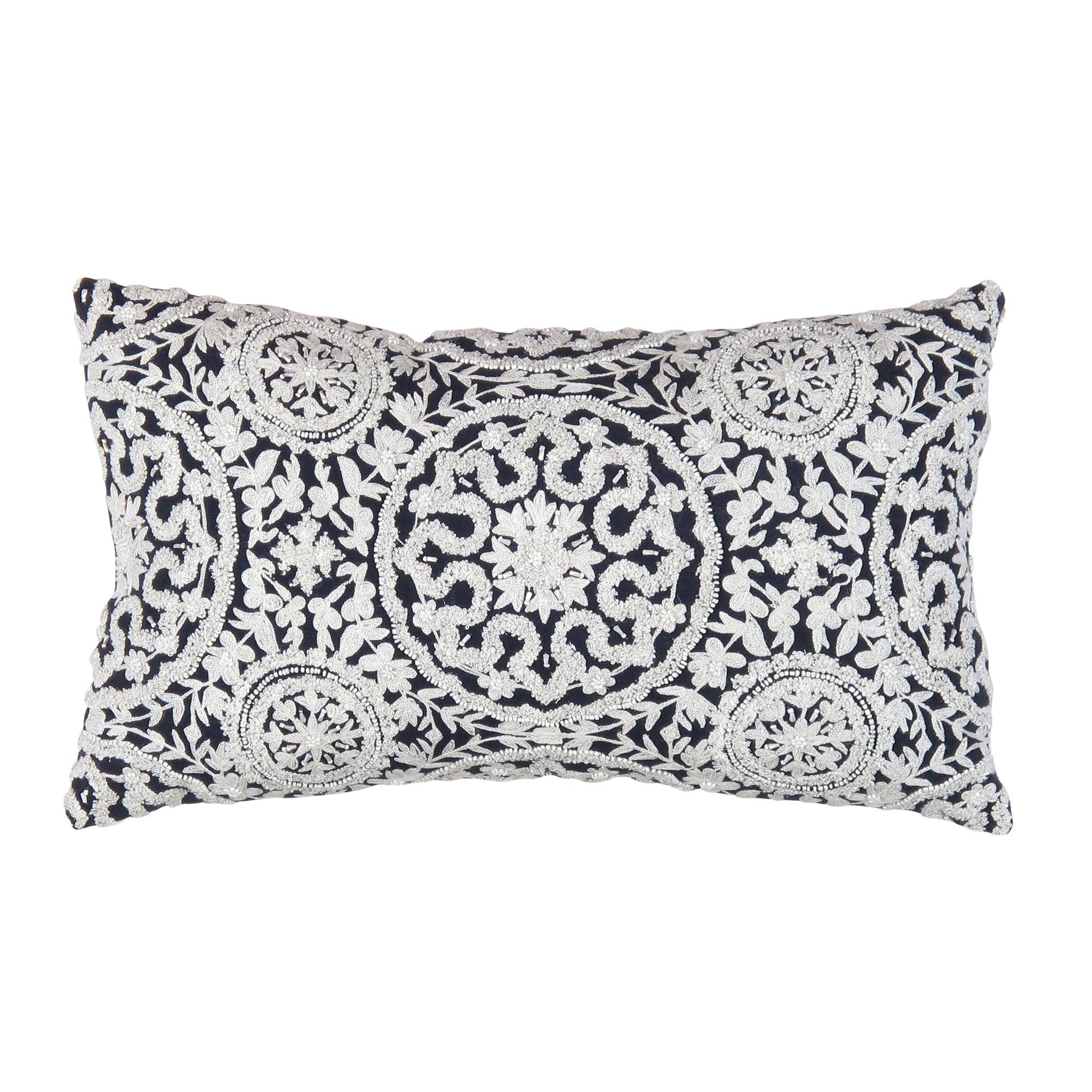 Canvello Naples Embroidered Pillow, Navy/Taupe-0