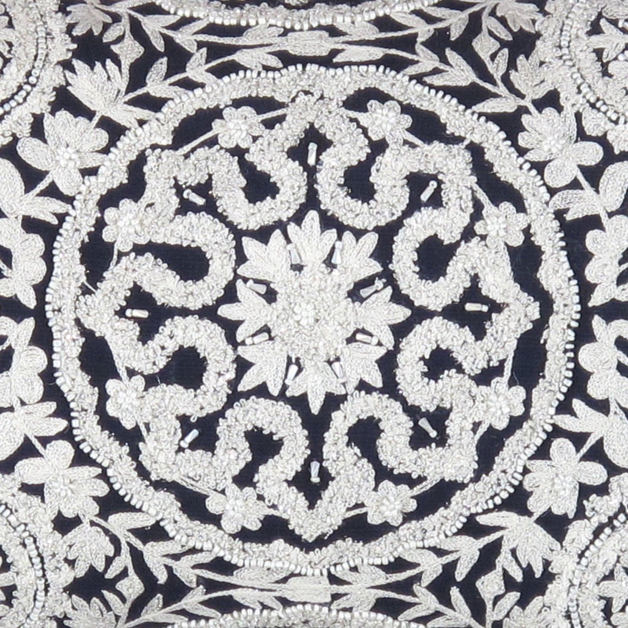 Canvello Naples Embroidered Pillow, Navy/Taupe-1