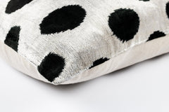 Canvello Organic Handmade Silk Velvet Pillow: 16x24 Inches with Premium Down Feather Insert - All-Natural Vegetable-Dyed Black White Polka Dot