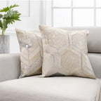 Canvello Safari Geometric Silver Cowhide 17" Decorative Throw Pillow-3