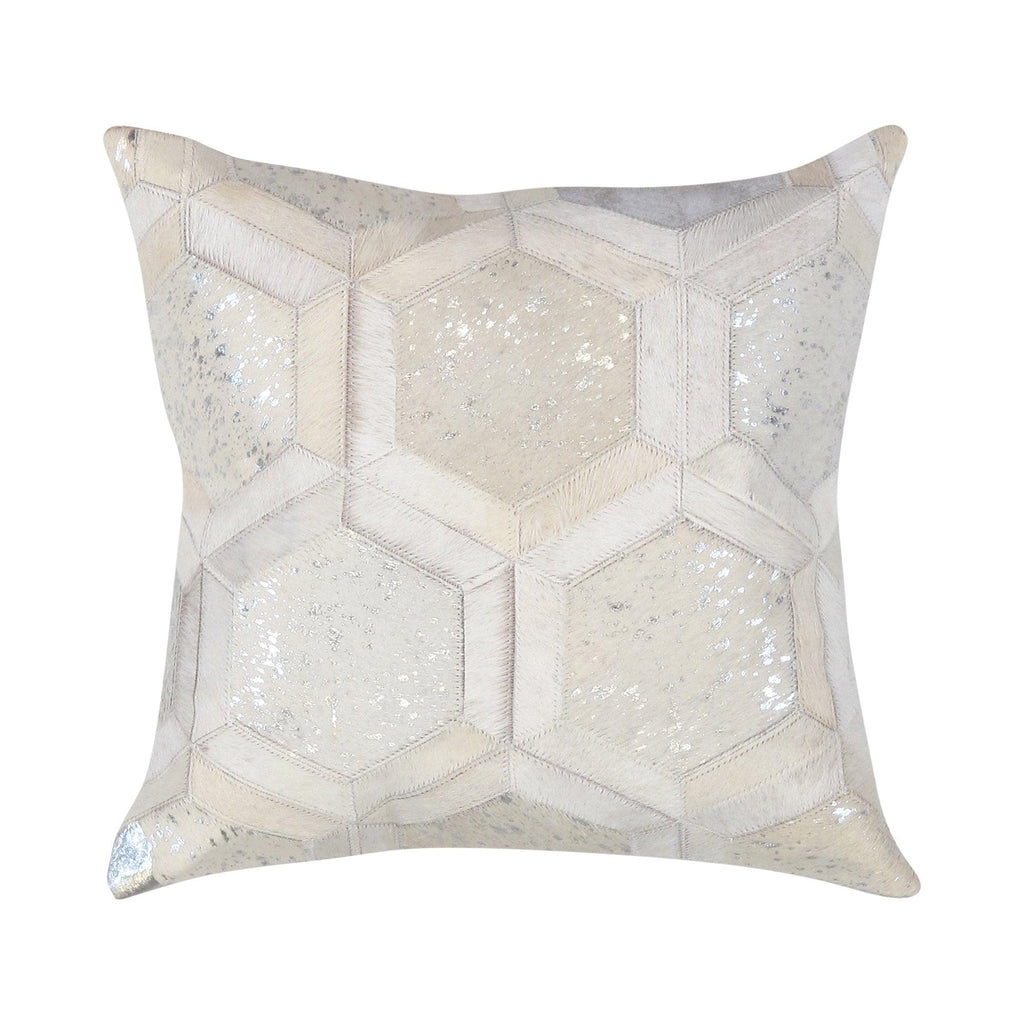 Canvello Safari Geometric Silver Cowhide 17" Decorative Throw Pillow-0