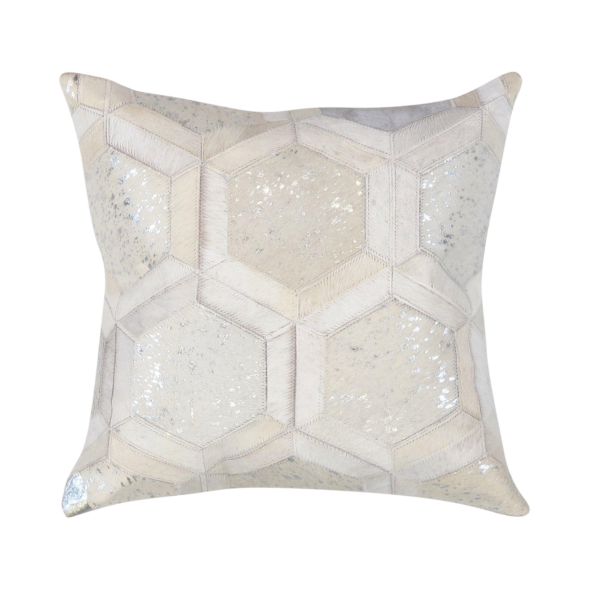 Canvello Safari Geometric Silver Cowhide 17" Decorative Throw Pillow-0