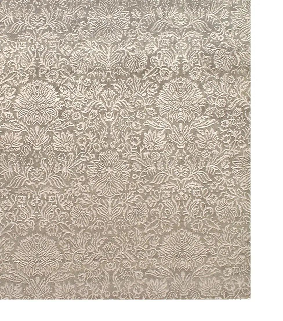 Canvello Tan Damask Tabriz Silk and Wool Rug - 5'5" x 7'9"