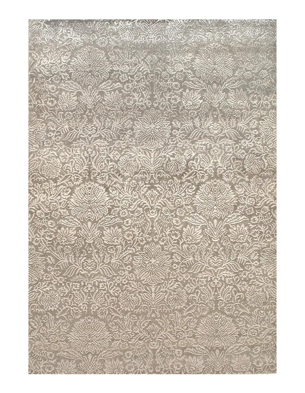 Canvello Tan Damask Tabriz Silk and Wool Rug - 5'5" x 7'9"