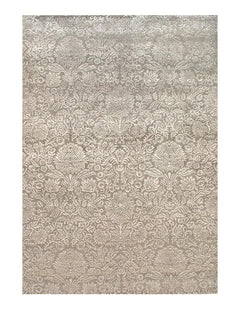 Canvello Tan Damask Tabriz Silk and Wool Rug - 5'5" x 7'9"