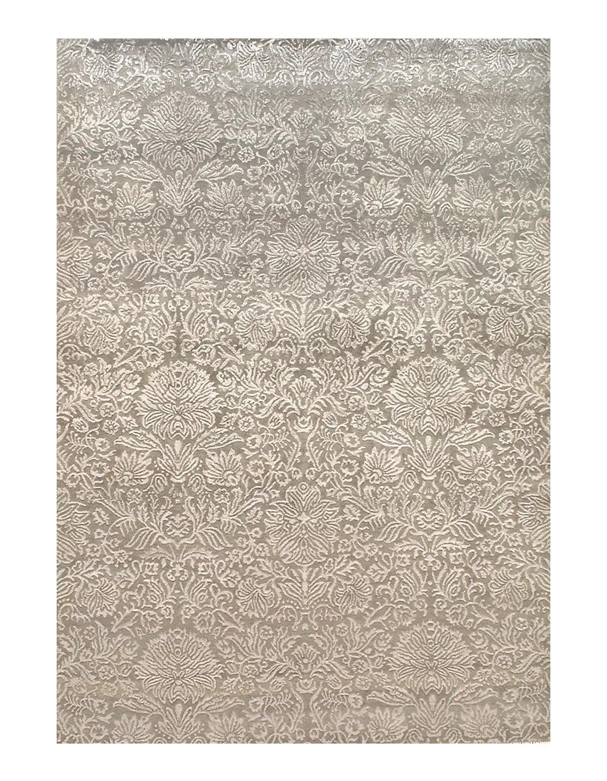 Canvello Tan Damask Tabriz Silk and Wool Rug - 5'5" x 7'9"
