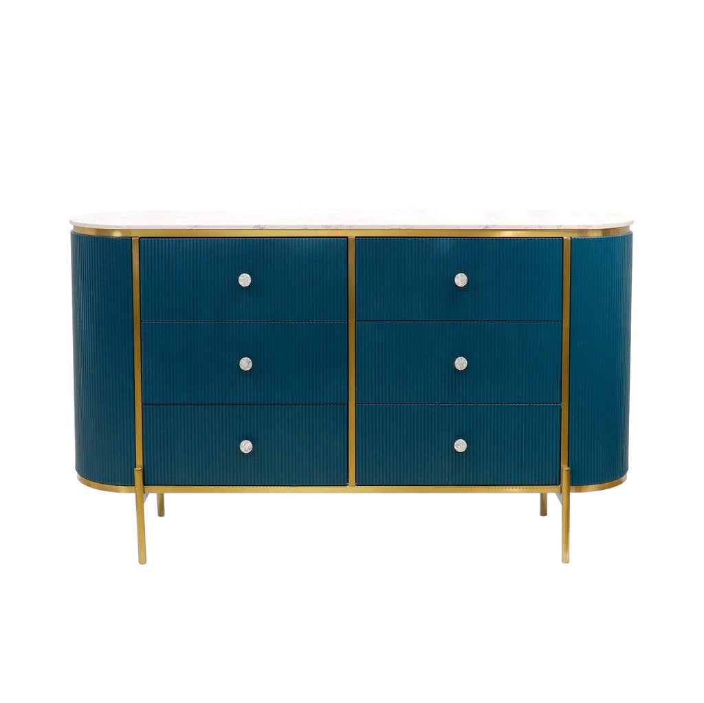 Canvello Theodore Marble Top Metal Frame Sideboard, Green/Gold
