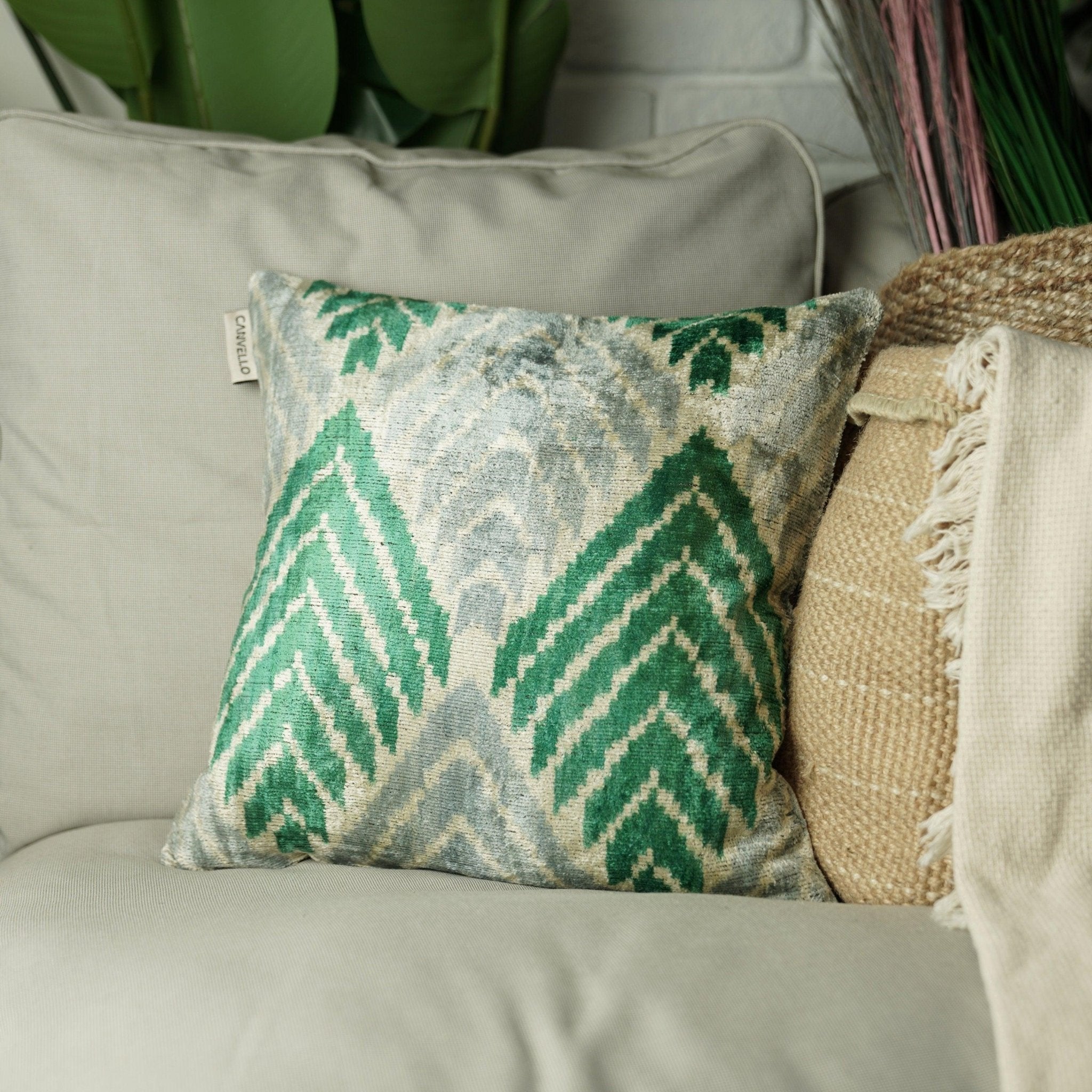 Canvello Unique Green Pillows + Down Insert 16"x16"
