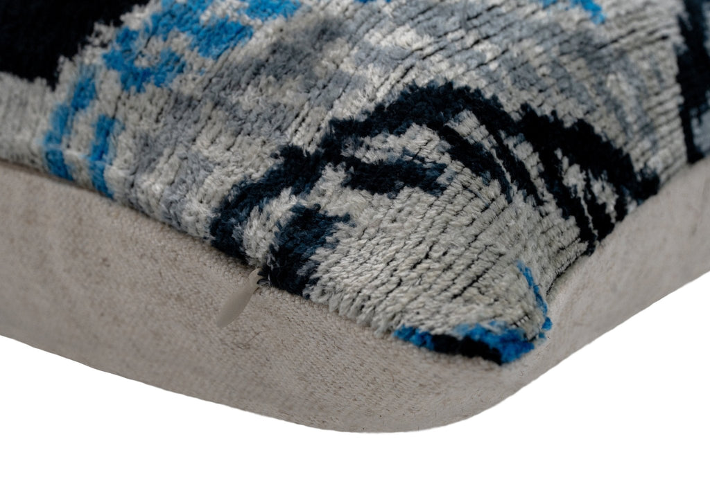 Canvello Unique THROW PILLOW, + Down Feather, Couch Cushion, Luxury Fabric, Decorative Black Blue Silk VELVET Ikat Lumbar Throw Pillow 16X24