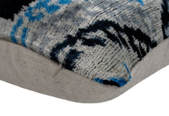 Canvello Unique THROW PILLOW, + Down Feather, Couch Cushion, Luxury Fabric, Decorative Black Blue Silk VELVET Ikat Lumbar Throw Pillow 16X24
