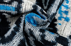 Canvello Unique THROW PILLOW, + Down Feather, Couch Cushion, Luxury Fabric, Decorative Black Blue Silk VELVET Ikat Lumbar Throw Pillow 16X24