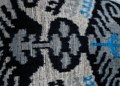 Canvello Unique THROW PILLOW, + Down Feather, Couch Cushion, Luxury Fabric, Decorative Black Blue Silk VELVET Ikat Lumbar Throw Pillow 16X24