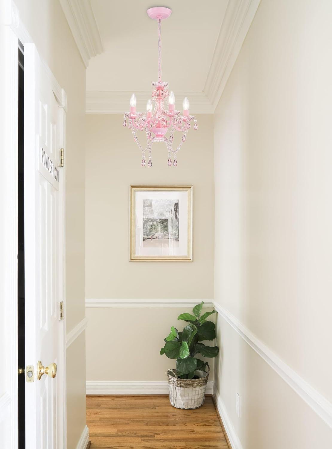Pink Mini Crystal Chandelier With Acrylic Crystals-3