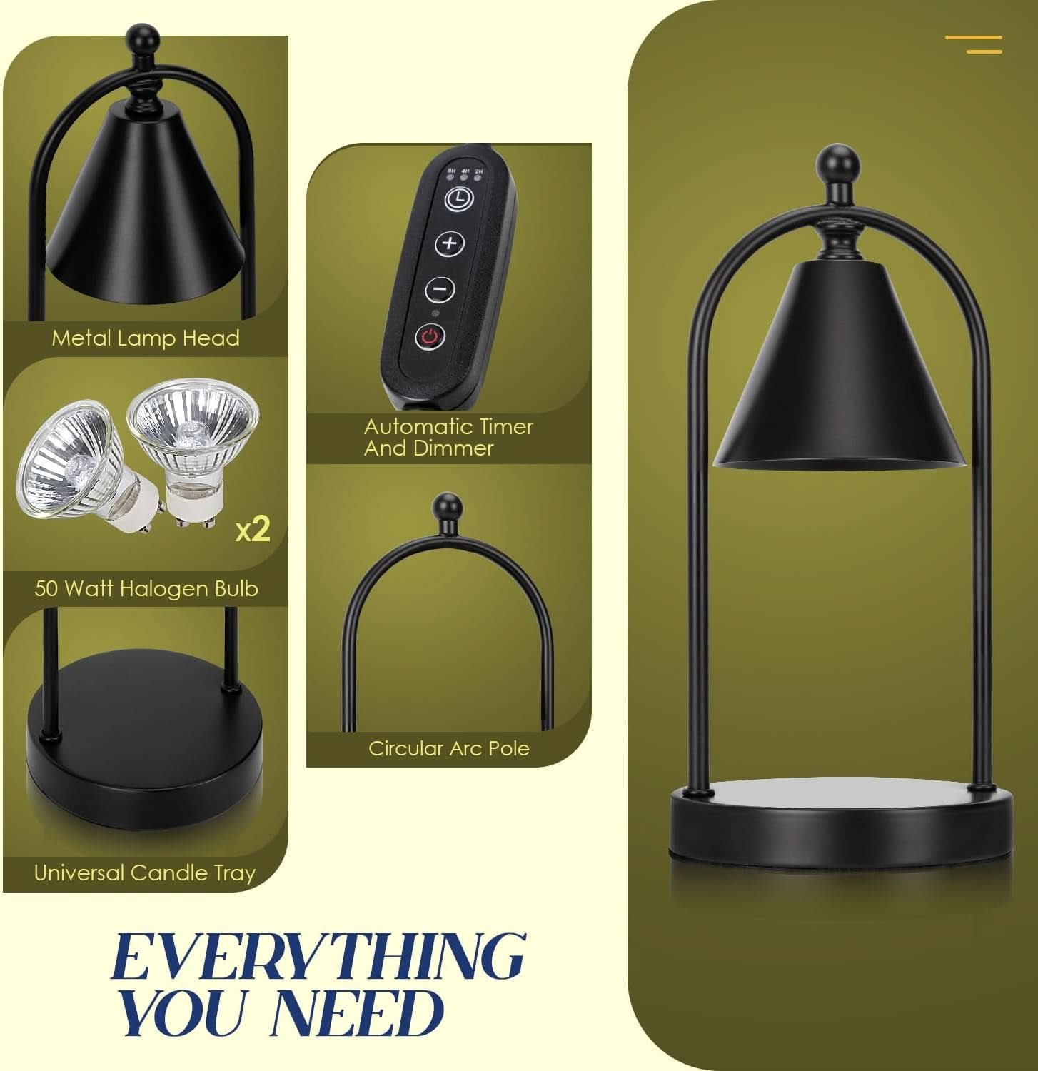 Charcoal Black Candle Warmer Lamp Vintage With Timer-3