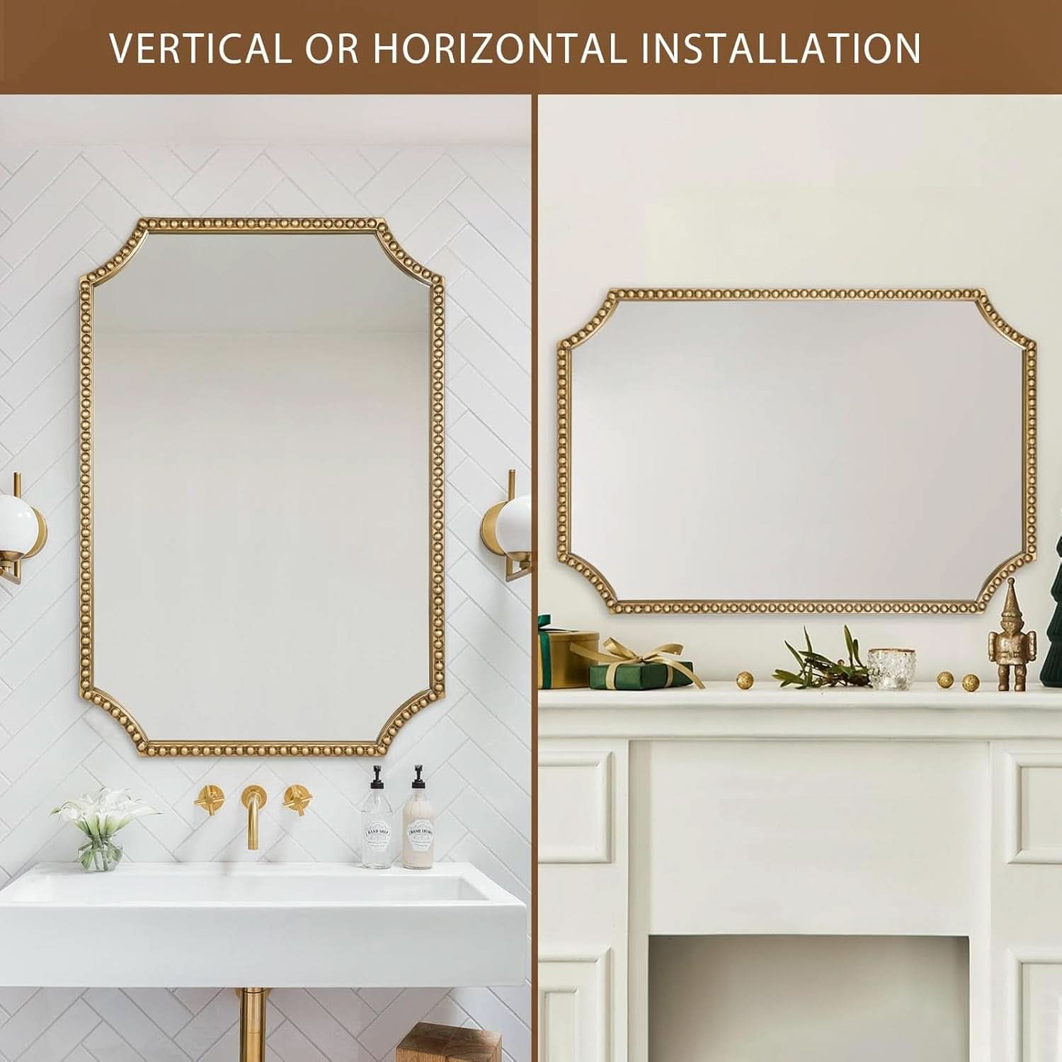 30 X 40 Inch Wall Mirror With Antique Gold Beaded Frame-1
