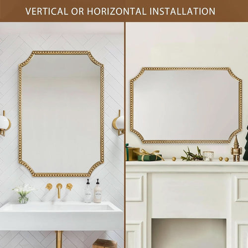 30 X 40 Inch Wall Mirror With Antique Gold Beaded Frame-1