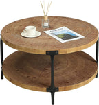 Round Boho Solid Hardwood Coffee Table 29 Inch Natural-0