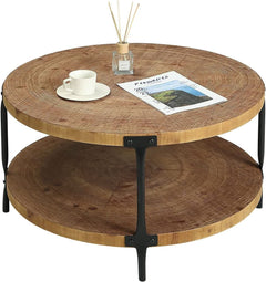 Round Boho Solid Hardwood Coffee Table 29 Inch Natural-0