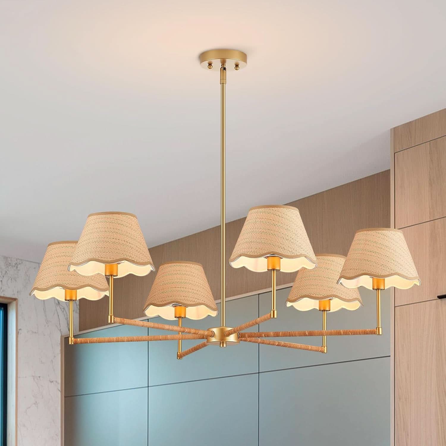 39 Inch Boho Rattan Chandelier Pendant Light 6 Lights-0