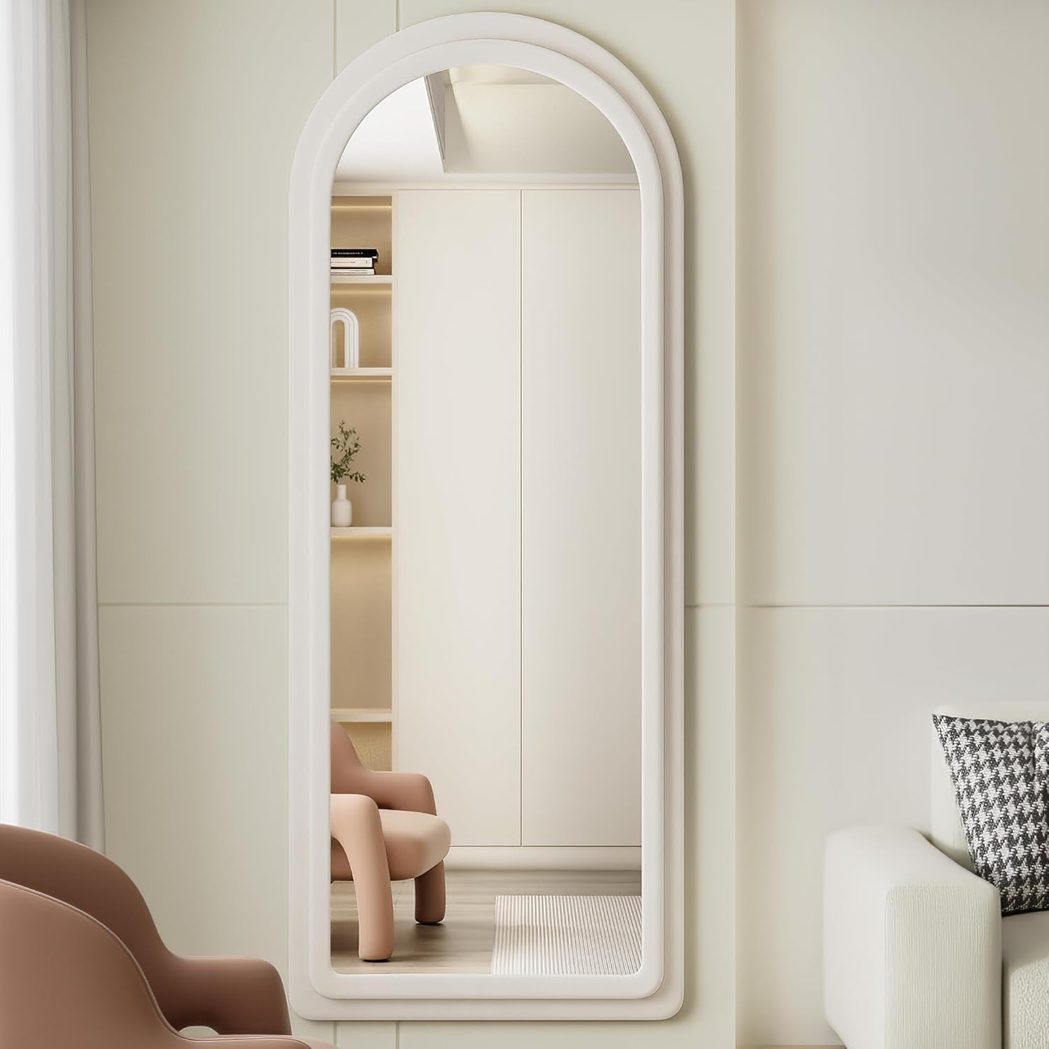 Arched Freestanding Floor Mirror 63x24 Inches White-4