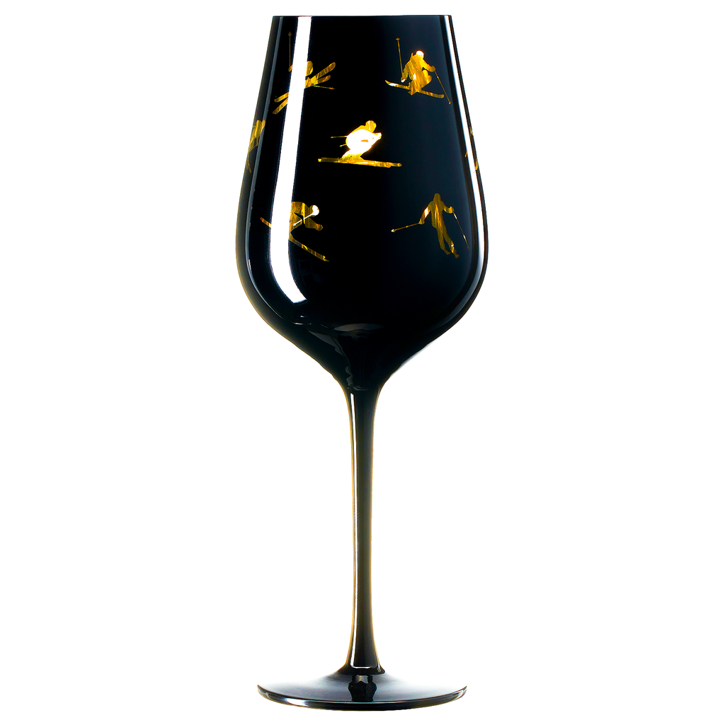 Crystal Stemmed Skiing, Apres Ski Skiier Wine Glasses - 1 Glass - 14oz