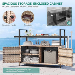Large Outdoor Kitchen Rolling Cart With Black Glass Top-4