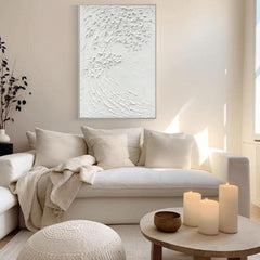 White Textured Ocean Waves Hand painted 45x30 Framed-3