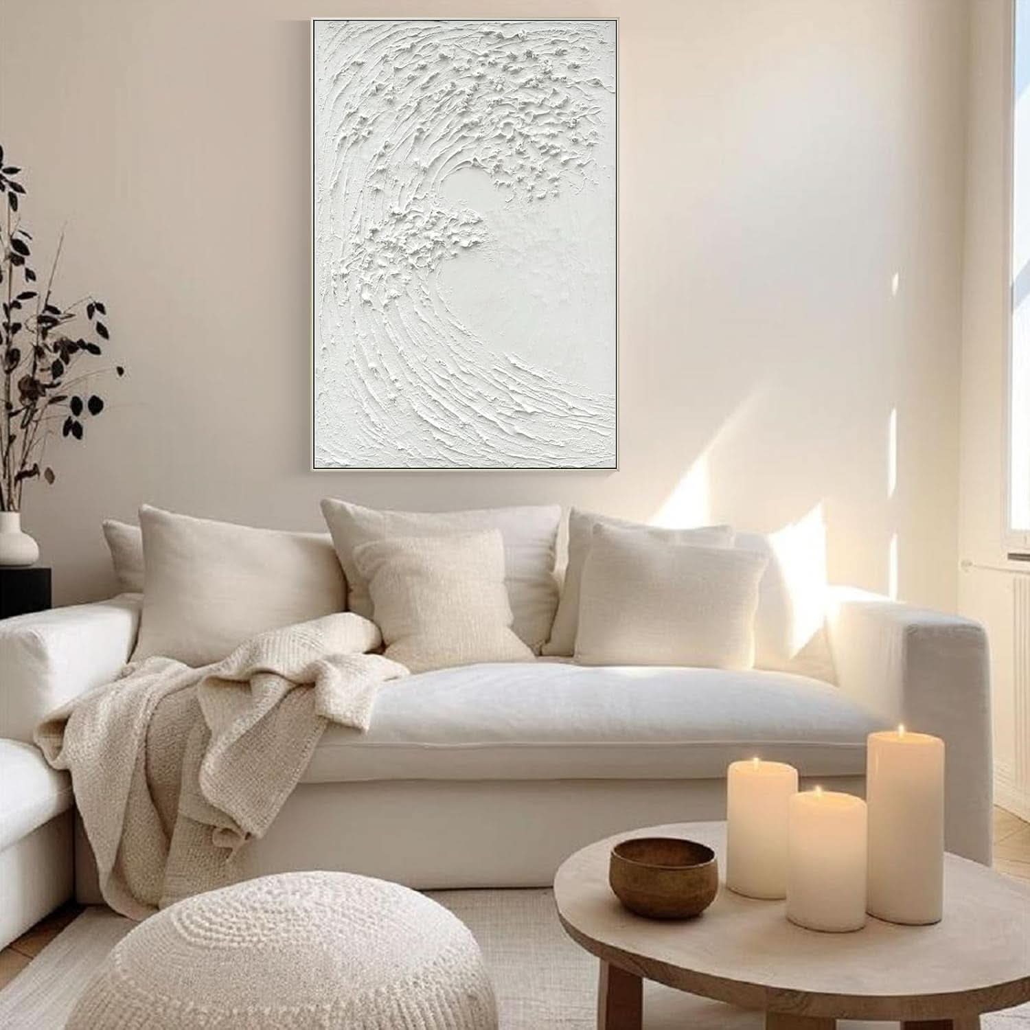 White Textured Ocean Waves Hand painted 45x30 Framed-3