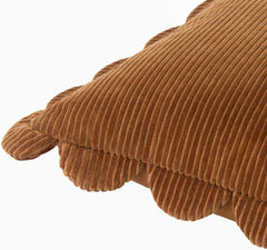 Caramel Brown Scalloped Corduroy Throw Pillow