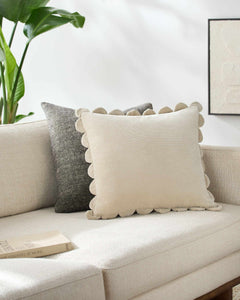 Ivory Scalloped Corduroy Throw Pillow