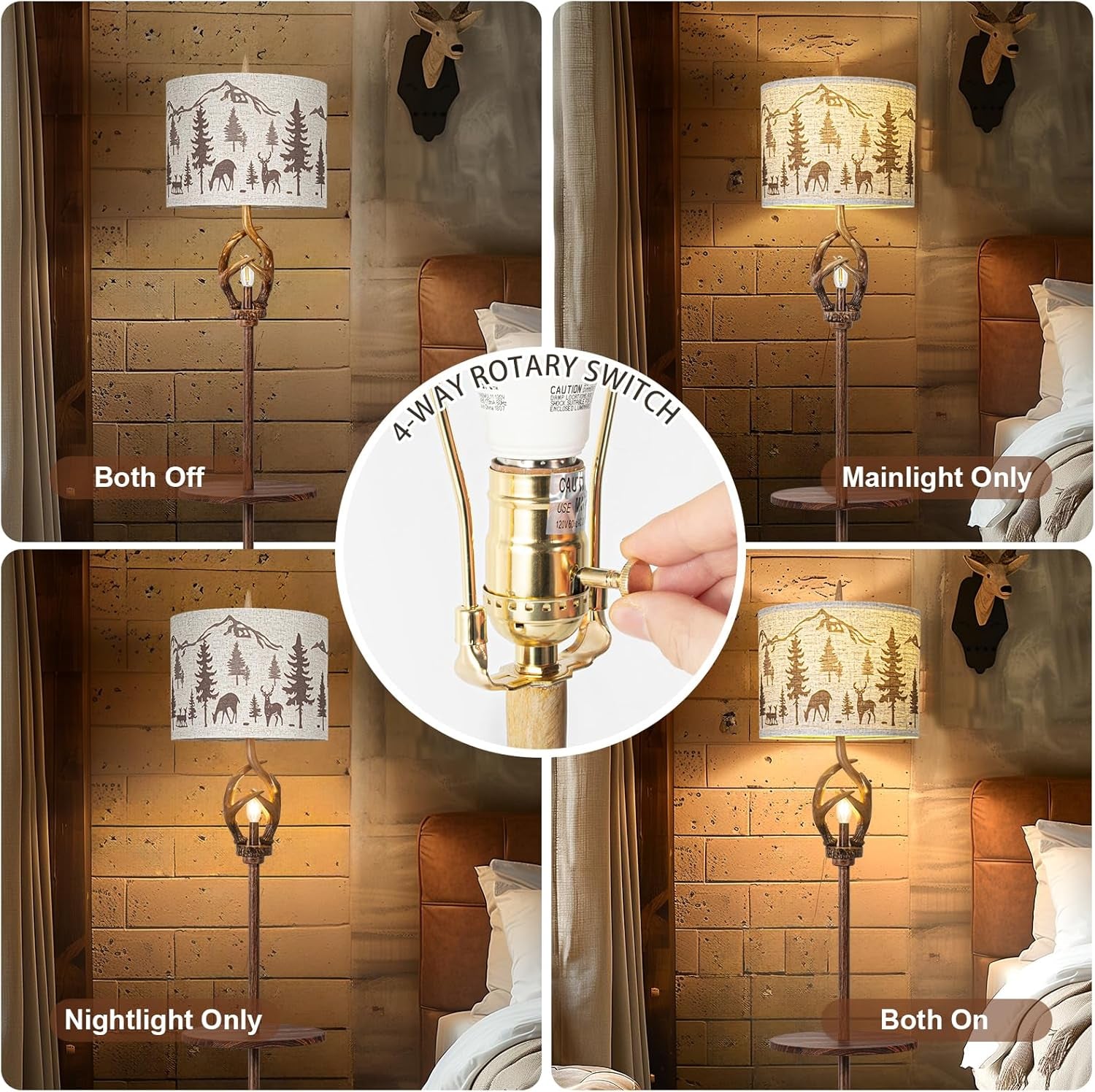 Sixty Five Inch Tall Rustic Deer Antler Floor Lamp Nightlight-2