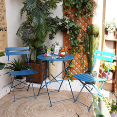 Peacock Blue 3 Piece Folding Bistro Set For Patio Garden-0