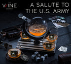Army Globe Whiskey Decanter Set & 4 Liquor Glasses