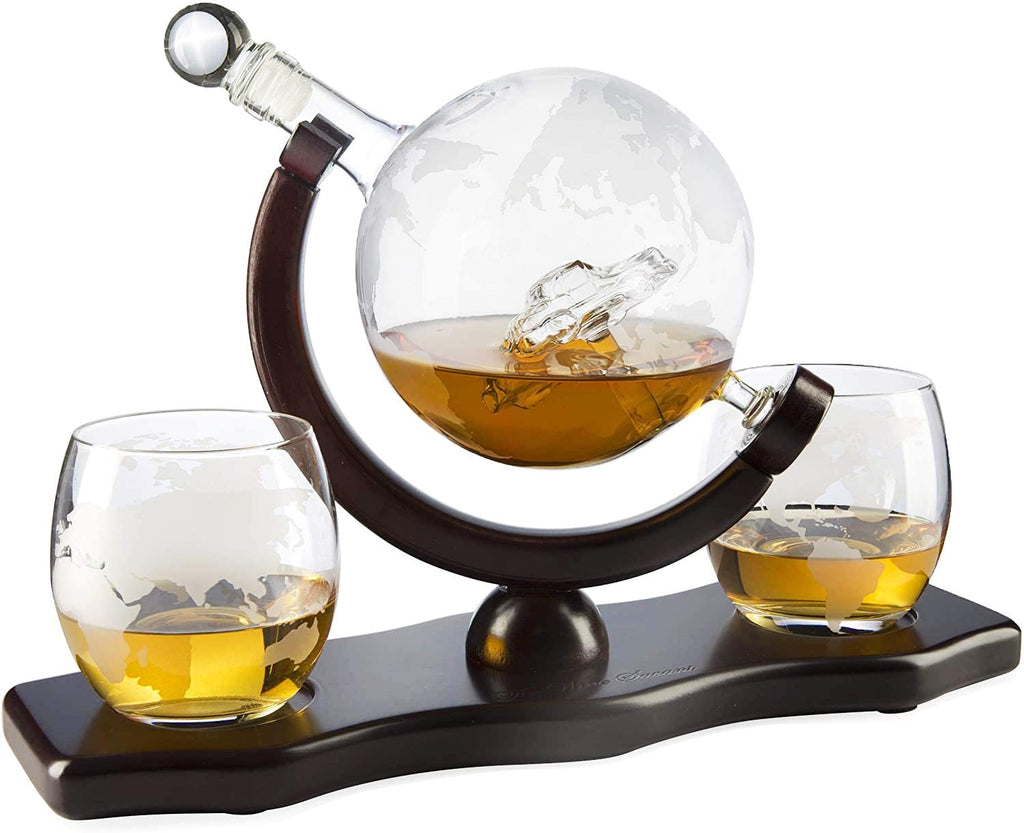 Globe Car Whiskey Decanter - 2 Globe Glasses-2